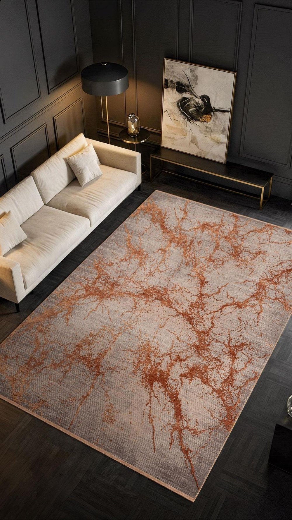 By Özer Halı Sarı Renk Desenli Modern Stil Karmen Halı Art AT003T Salon Halısı