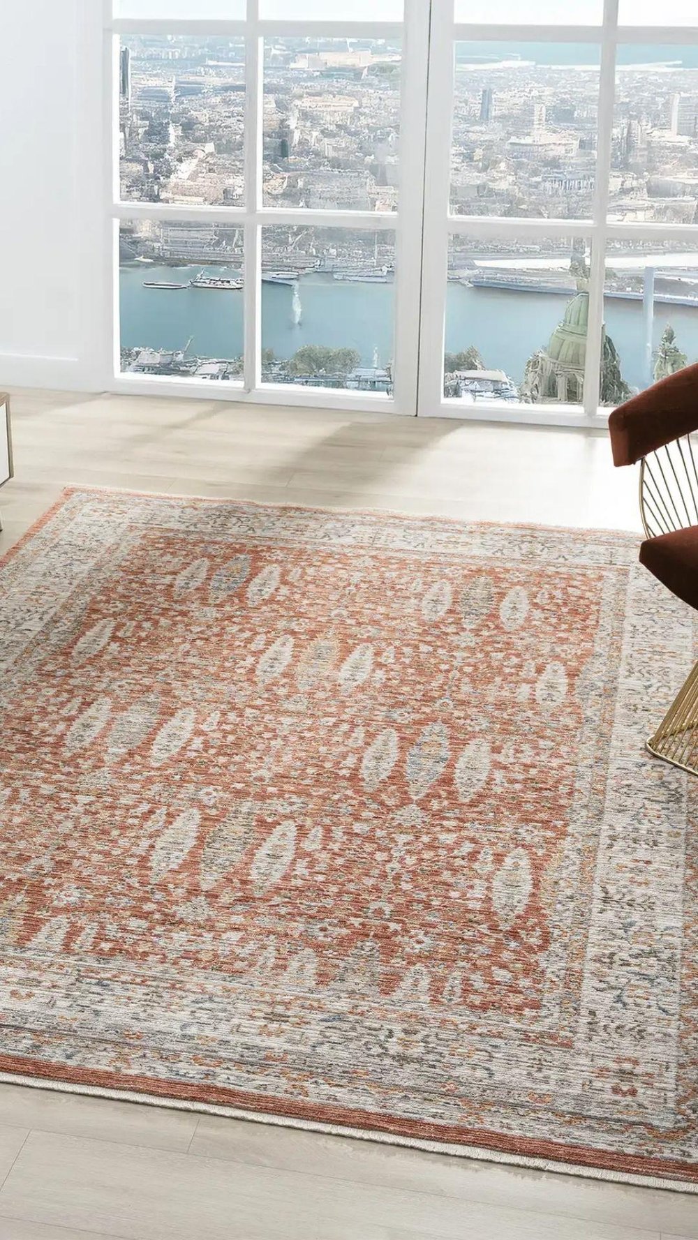 By Özer Halı Terra Renk Polyester Çerçeveli Yumuşak Doku Yüksek Kaliteli Seyran Halı Peru 10207 Salon Halısı