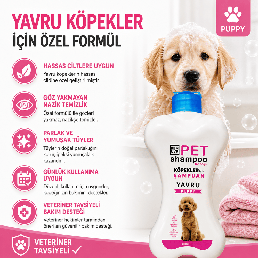  Puppy Yavru Köpek Şampuanı 400 ml | Hassas Ciltler İçin Nazik Temizlik | Parlak ve Yumuşak Tüy Etkisi