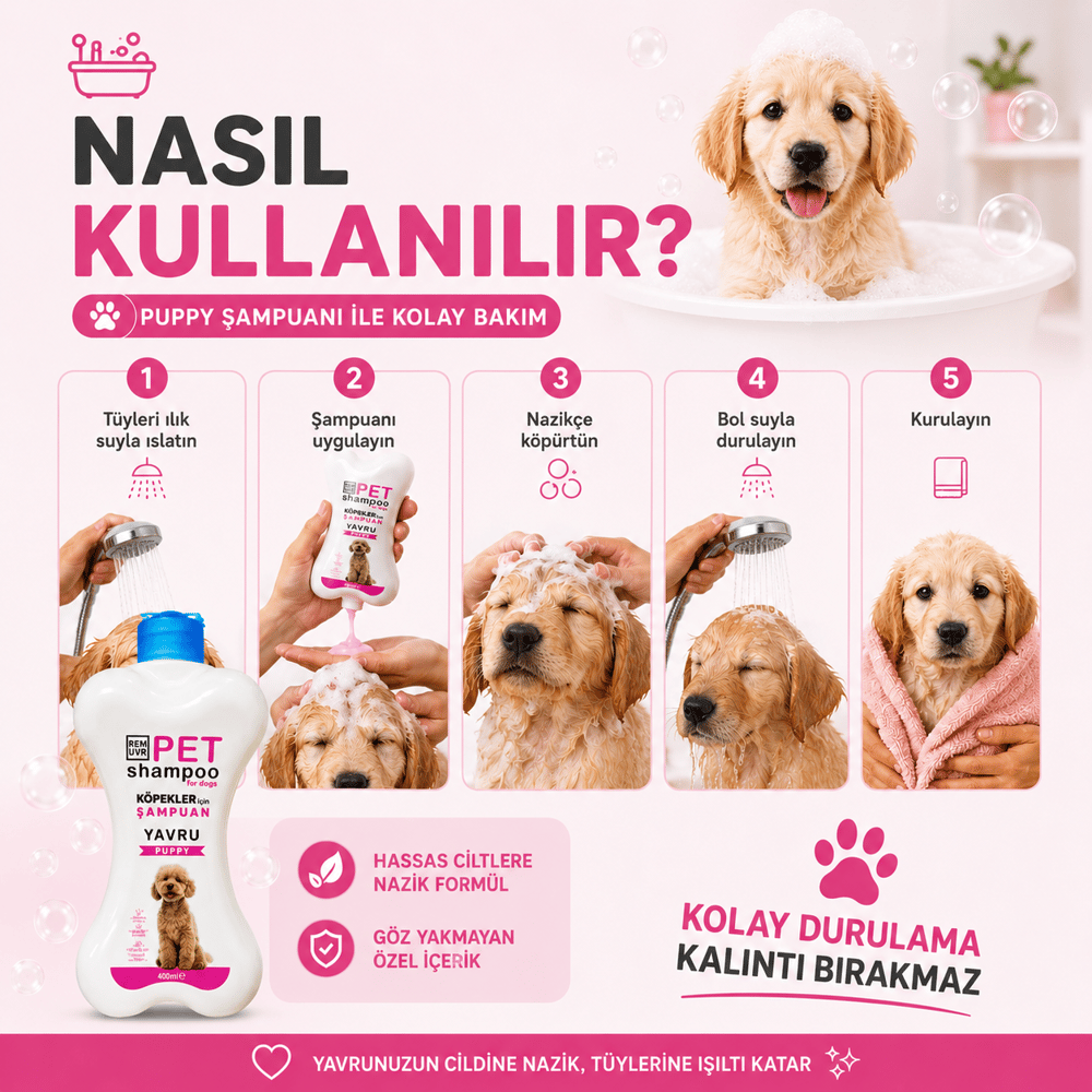  Puppy Yavru Köpek Şampuanı 400 ml | Hassas Ciltler İçin Nazik Temizlik | Parlak ve Yumuşak Tüy Etkisi