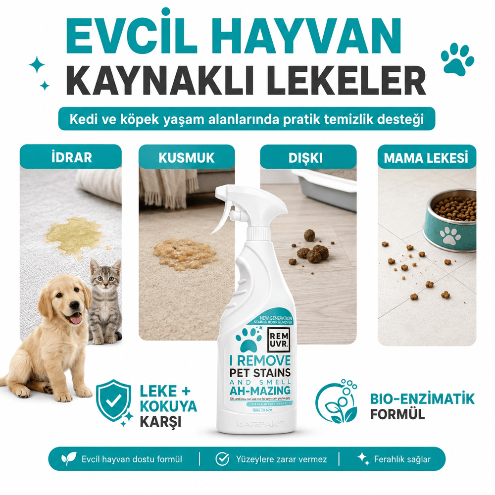 Evcil Hayvan Leke ve Koku Giderici Sprey 750 ml Kedi Köpek İdrar Lekesi Temizleyici