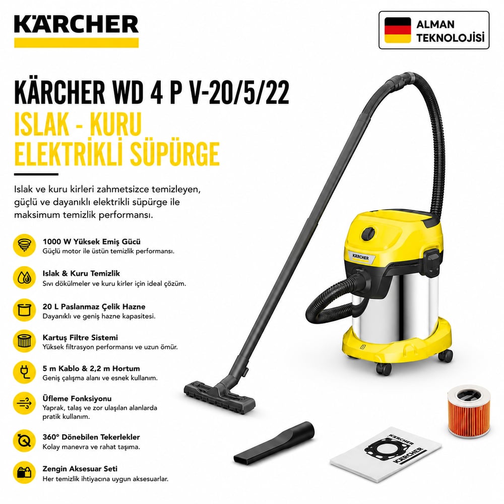 Kaercher WD 3S V-17/4/20 Islak - Kuru Elektrikli Süpürge