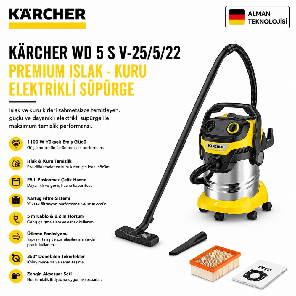 Kaercher WD 5 Premium Islak - Kuru Elektrikli Süpürge