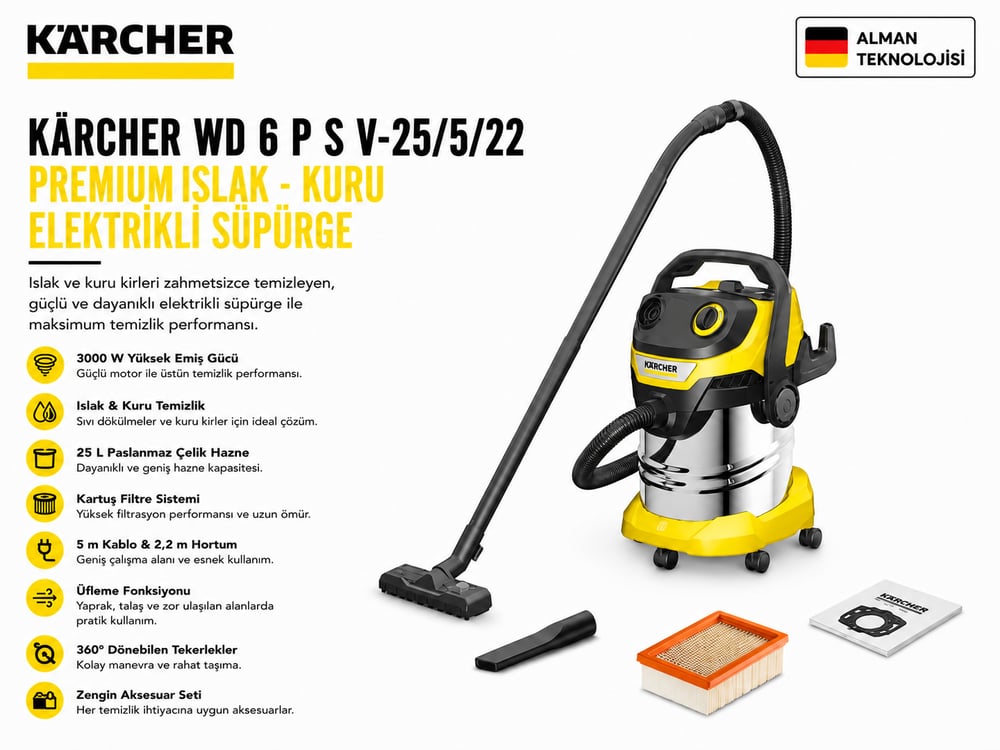 Kaercher WD 5 S V-25/5/22 Premium Islak - Kuru Elektrikli Süpürge