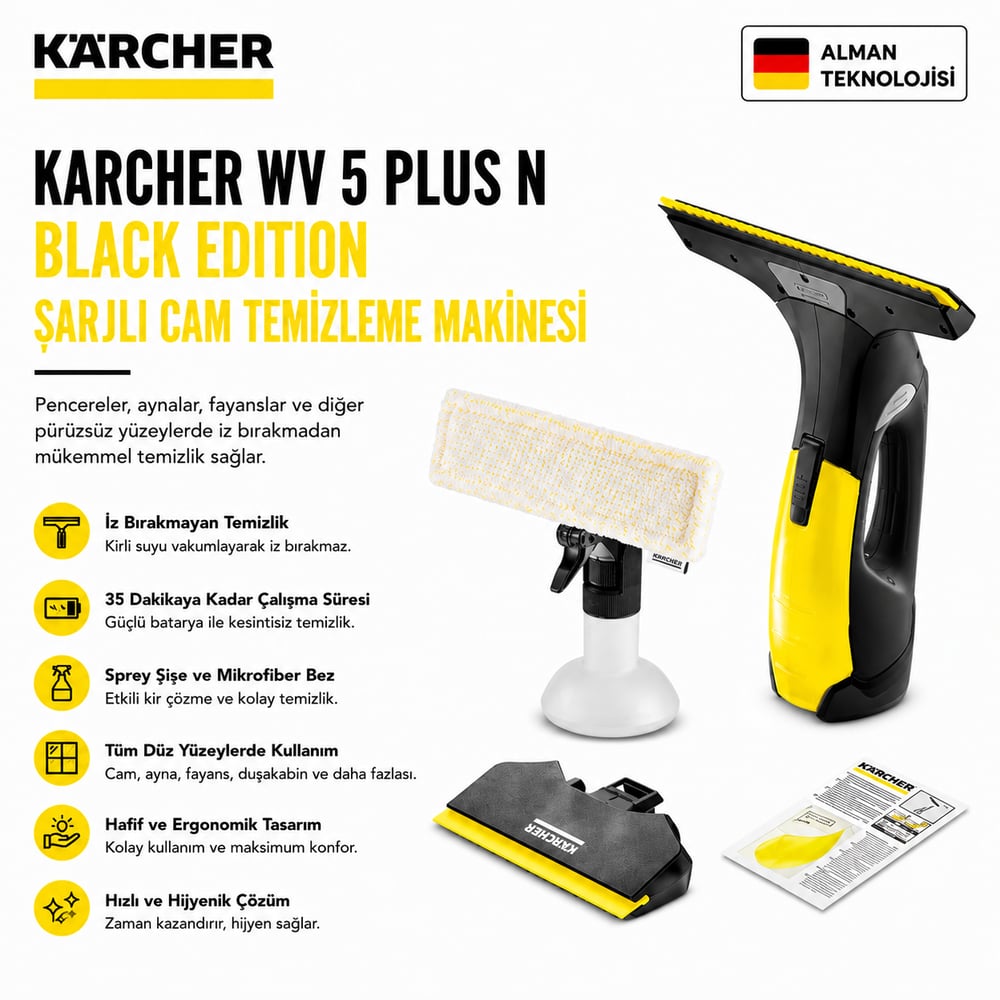 Kaercher WV 2 Black Edition Şarjlı Cam Temizleme Makinesi