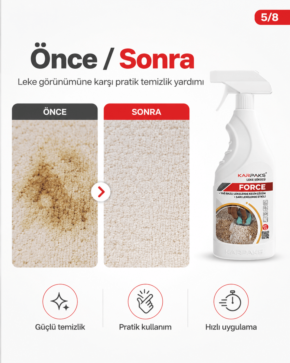 Karpaks Force Leke Sökücü Sprey 750 ml Halı Koltuk Kumaş Araç İçi Yağ ve Sarı Leke Temizleyici