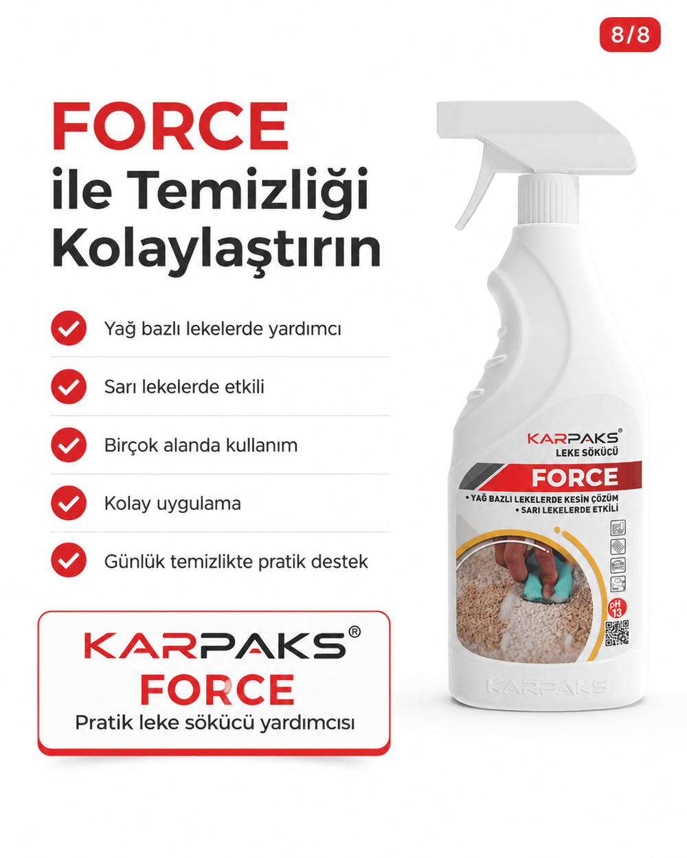 Karpaks Force Leke Sökücü Sprey 750 ml Halı Koltuk Kumaş Araç İçi Yağ ve Sarı Leke Temizleyici