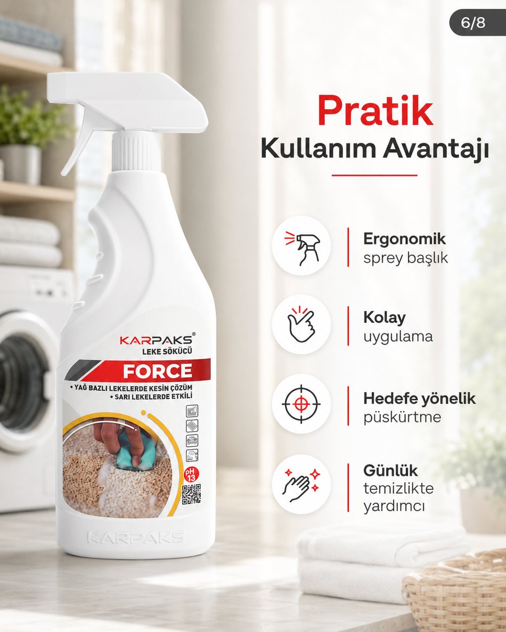Karpaks Force Leke Sökücü Sprey 750 ml Halı Koltuk Kumaş Araç İçi Yağ ve Sarı Leke Temizleyici