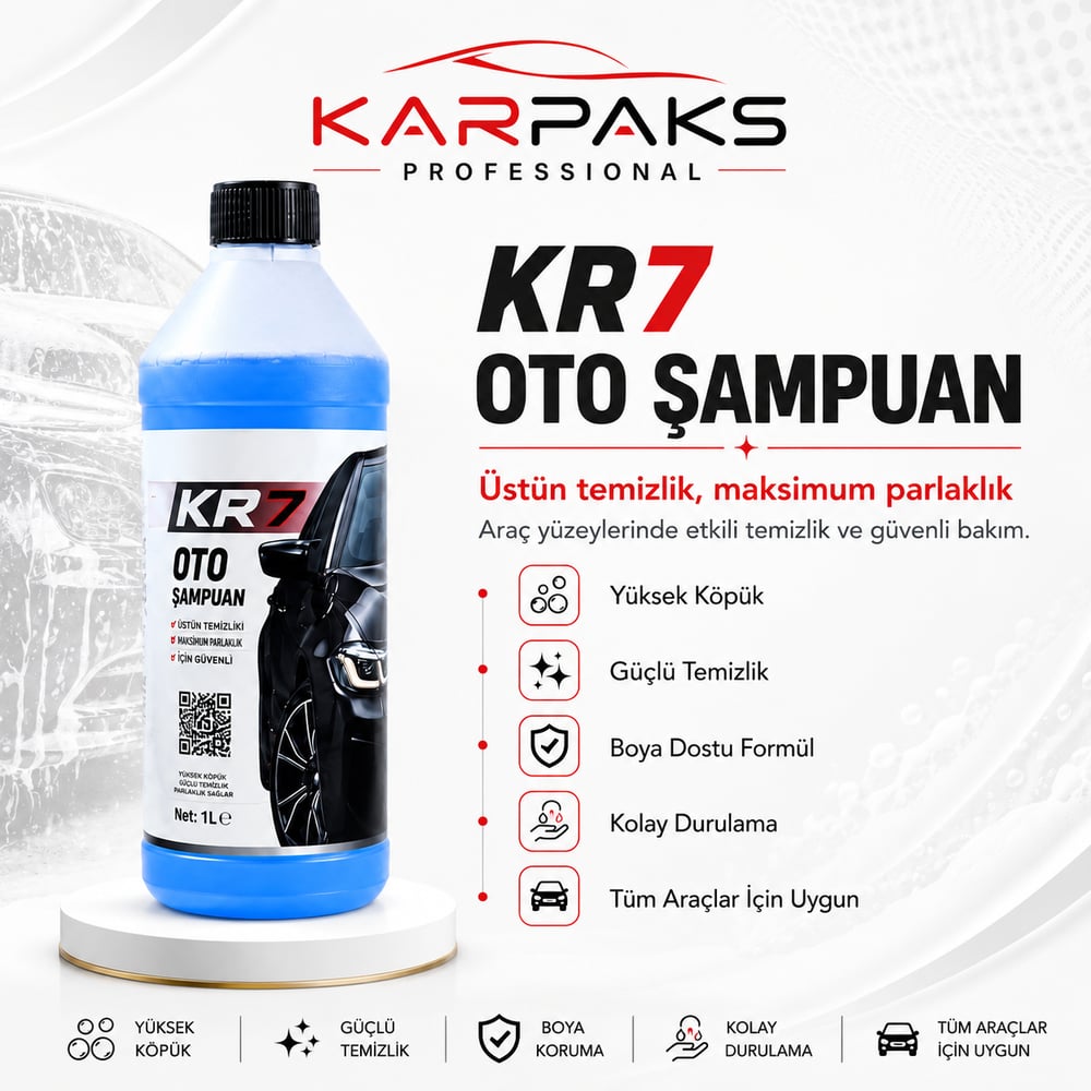 KARPAKS KR7 Oto Şampuan 1 LT | Yoğun Köpüklü Araç Yıkama Şampuanı