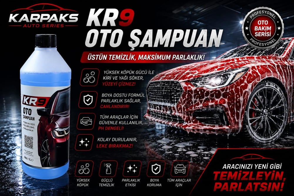KARPAKS KR9 Oto Şampuan 1 LT | Yoğun Köpüklü Profesyonel Araç Şampuanı