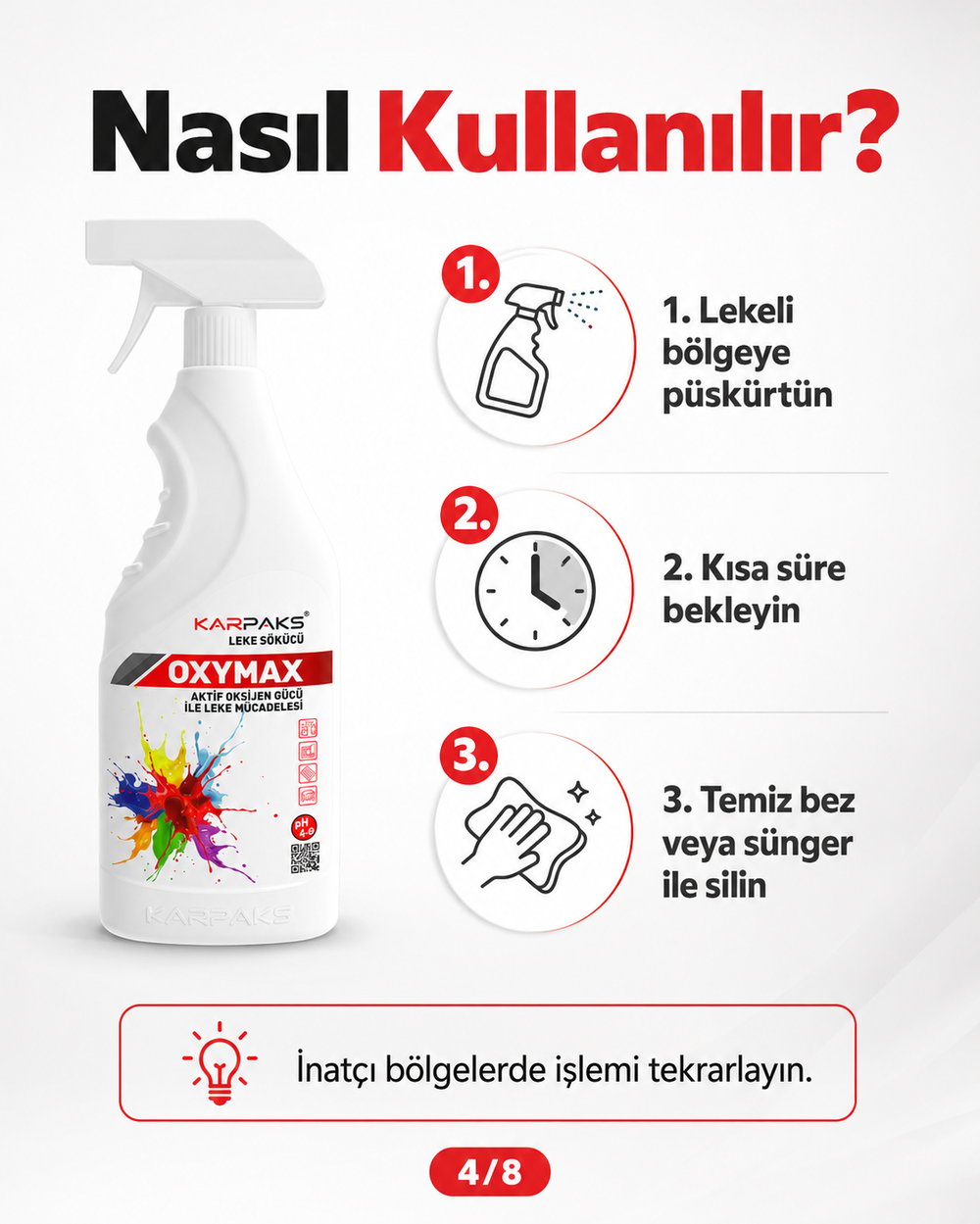 Karpaks Oxymax Leke Sökücü Sprey 750 ml Aktif Oksijen Gücü Halı Koltuk Kumaş Araç İçi Döşeme Temizleyici