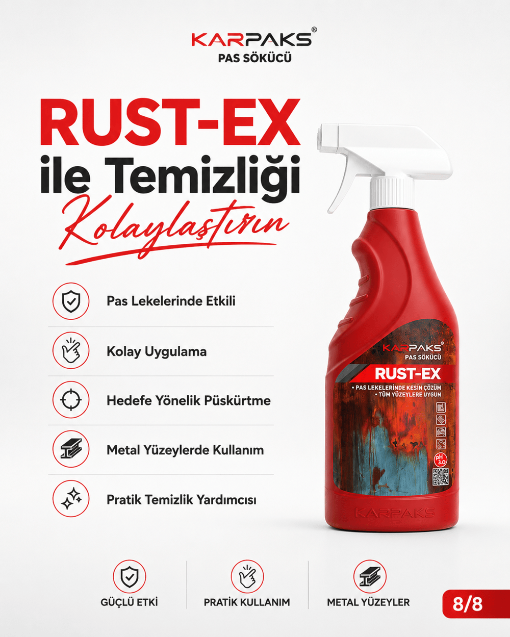 Karpaks Rust-Ex Halı Kumaş Pas Lekesi Sökücü Sprey 750 ml Koltuk Döşeme Temizleyici