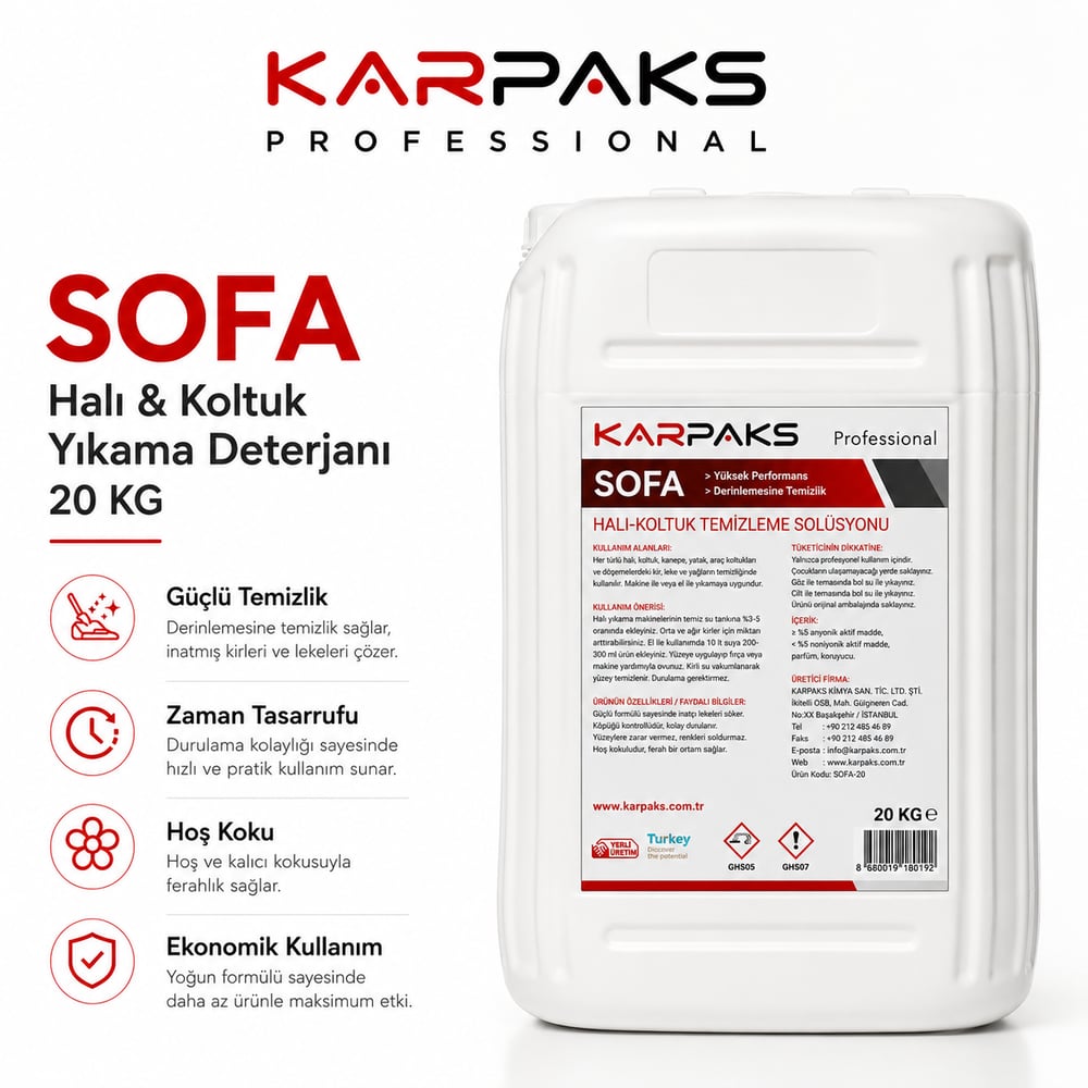 Karpaks Sofa Halı ve Koltuk Yıkama Deterjanı 20 Kg
