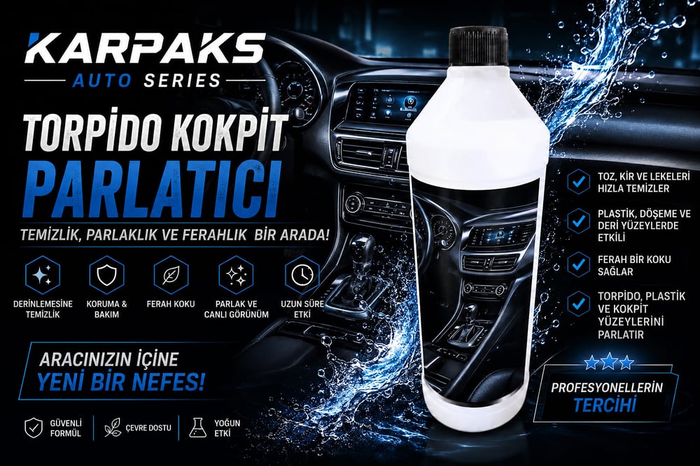 KARPAKS Torpido Kokpit Parlatıcı 1 LT | Araç İçi Plastik Yenileyici ve Parlatıcı