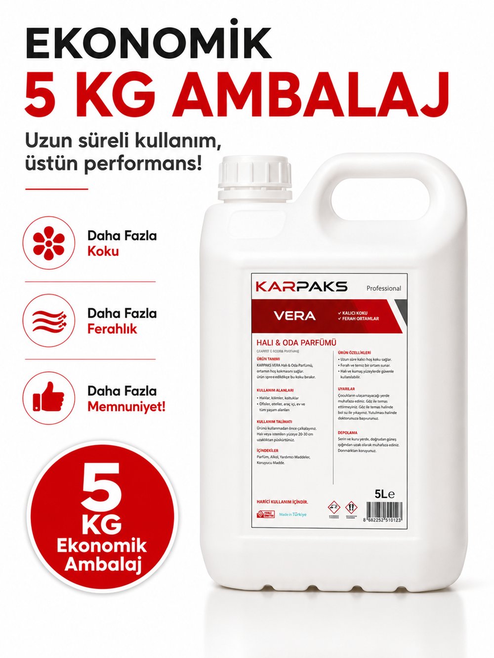Karpaks Vera Halı ve Oda Parfümü 5 L Kalıcı Ferah Koku Profesyonel Kullanım