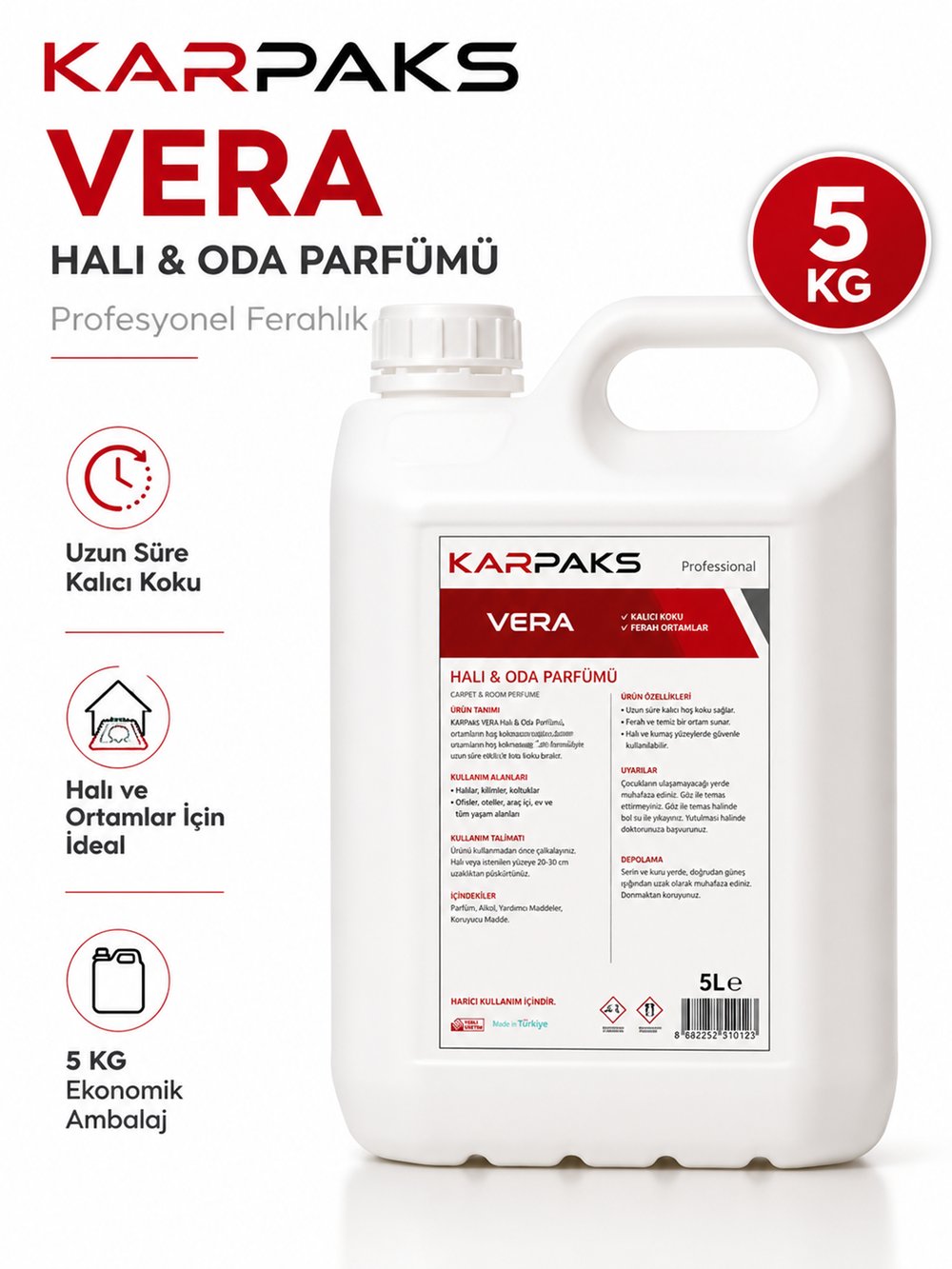 Karpaks Vera Halı ve Oda Parfümü 5 L Kalıcı Ferah Koku Profesyonel Kullanım