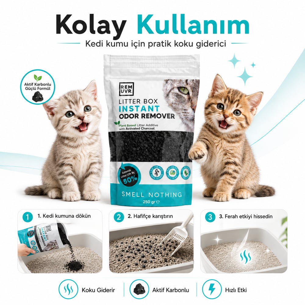 Kedi Kumu Koku Giderici Premium 250 Gr | Aktif Karbonlu Kedi Kumu Koku Önleyici
