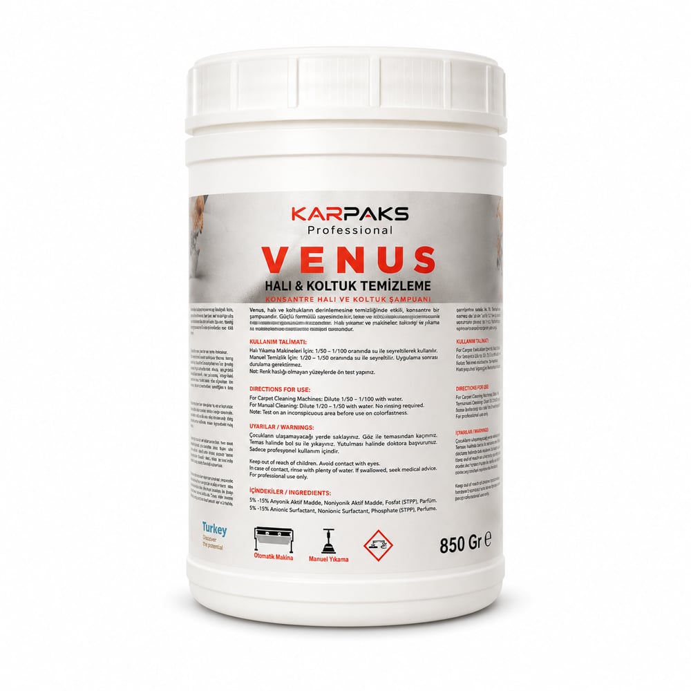 Professional Venüs Halı ve Koltuk Şampuanı 850 Gr | Ultra Konsantre | Kalıcı Ferahlık | Tüm Makinelerle Uyumlu
