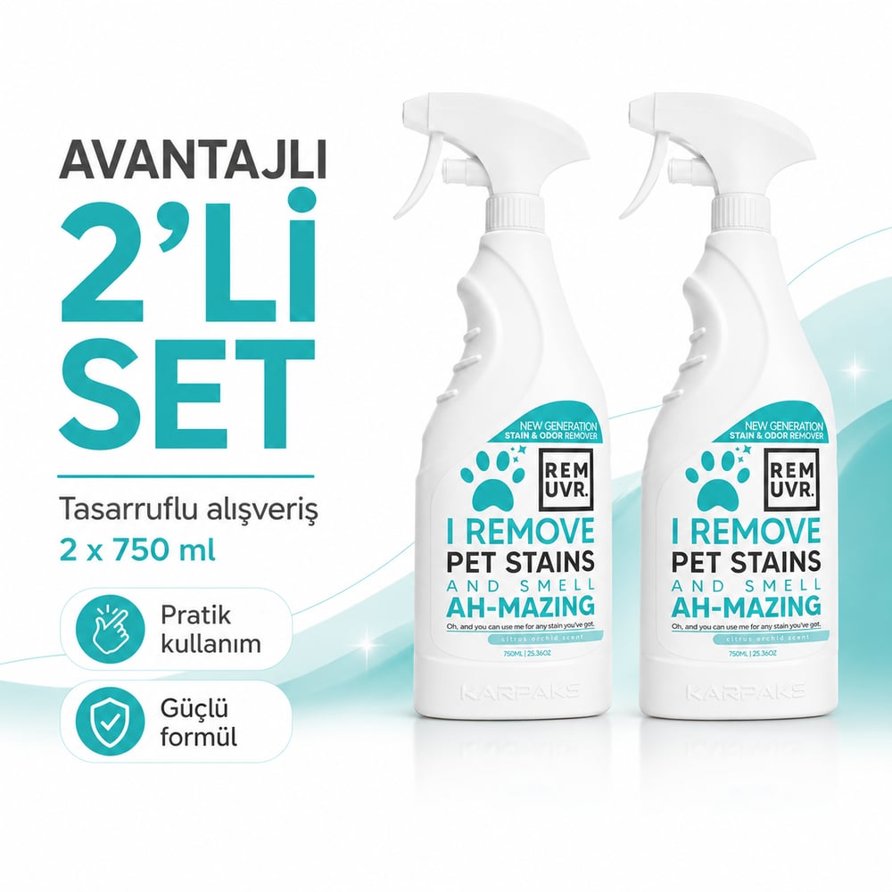 REMUVR Evcil Hayvan Leke ve Koku Giderici Sprey 2li Paket 2 x 750 ml – Kedi Köpek İdrar Lekesi Temizleyici