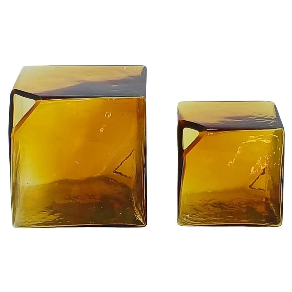 2Li Set Küp Cam Obje Amber 15X15Cm