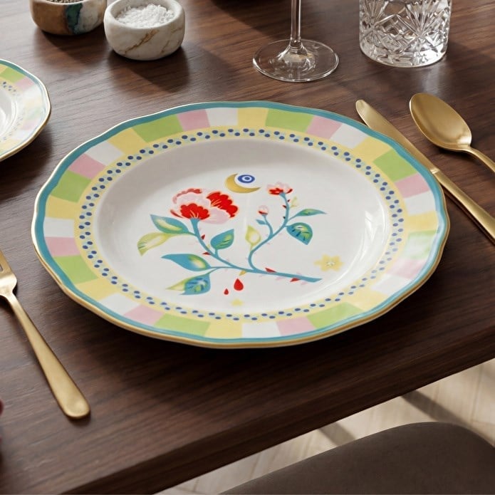 Bacı Milano Mamma Mia Karanfil Desenli Pasta Tabağı 22 Cm