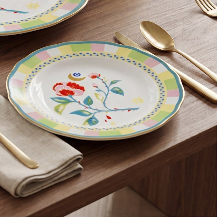 Bacı Milano Mamma Mia Karanfil Desenli Pasta Tabağı 22 Cm