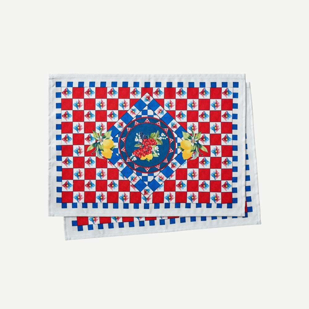 CHIARA ALESSI CAPRI ÇİFTLİ AMERİKAN SERVİS MAVİ & KIRMIZI 35*50 CM