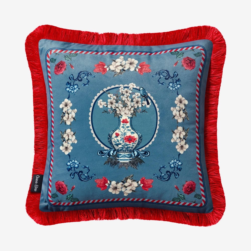 CHİARA ALESSİ Mavi Kadife Dekoratif Yastık 45X45 Cm