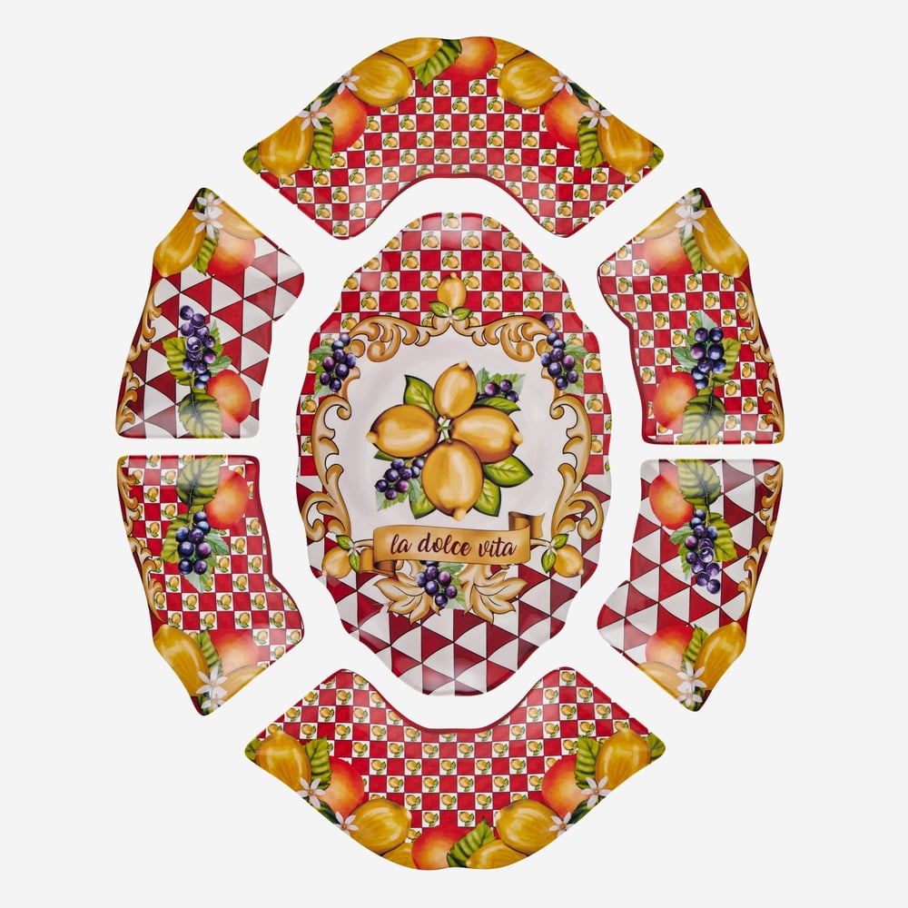 CHIARA ALESSİ Portofino Kırmızı Limonlu Bahçe Meze Tabağı 7'li Set