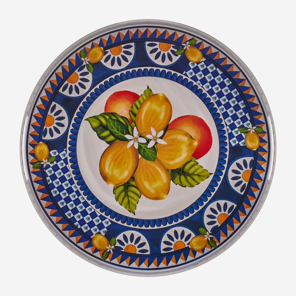 CHIARA ALESSİ Portofino Mavi Limon Buketi Yuvarlak Tepsi 40 cm