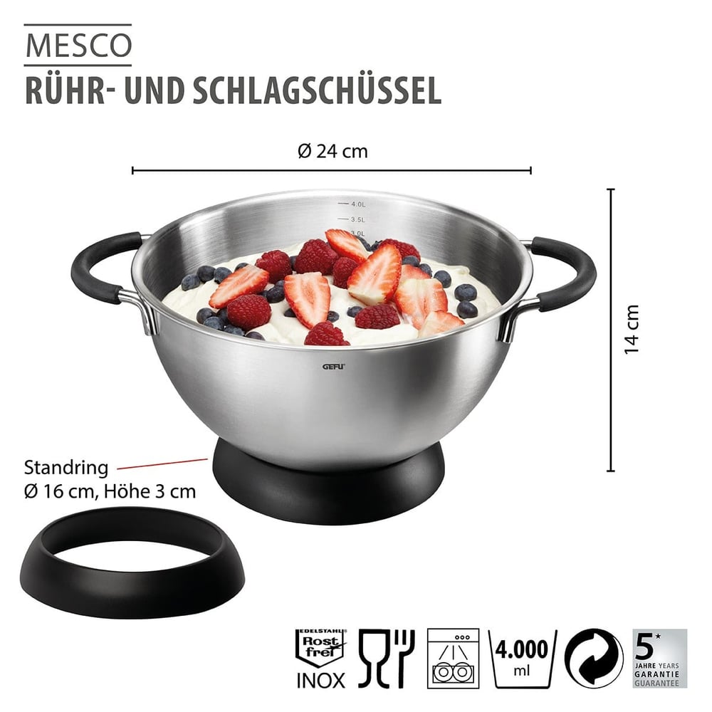 Gefu Mesco Halka Tabanlı Paslanmaz Çelik Karıştırma Kabı, Ø 24 Cm - 4 L