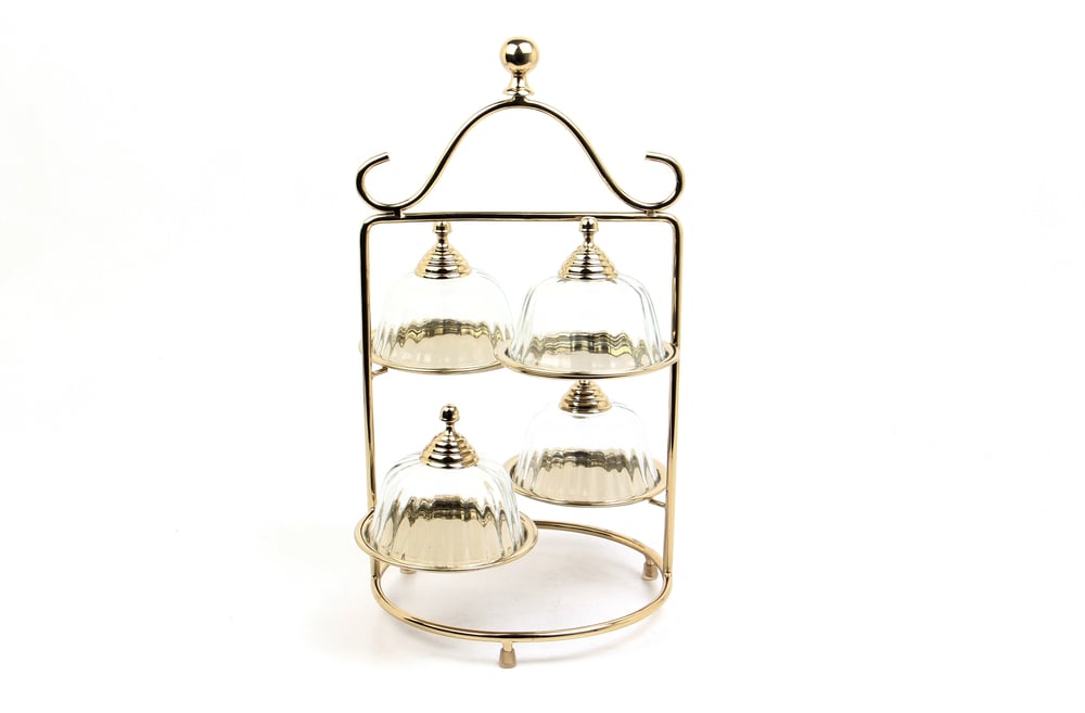 Lmd 4 Katlı Optık Camlı Kek Standı Gold 23,5x25x40 Cm