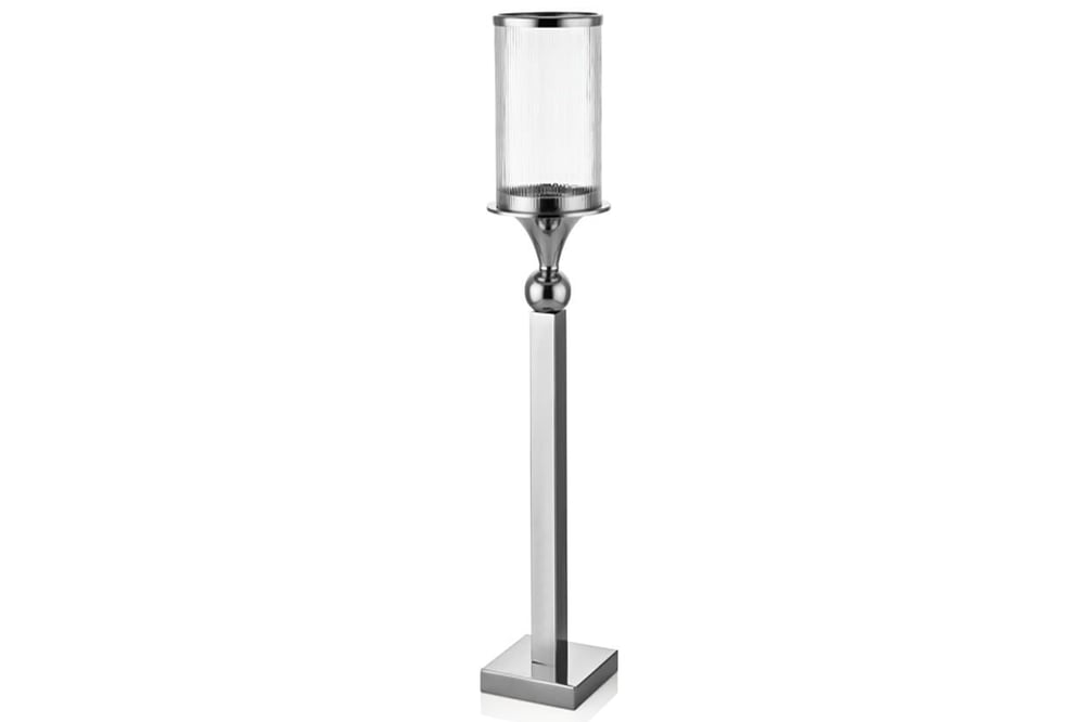 LMD ALUNA ÇİZGİLİ CAMLI SILVER BÜYÜK MUMLUK 15X15X75 CM