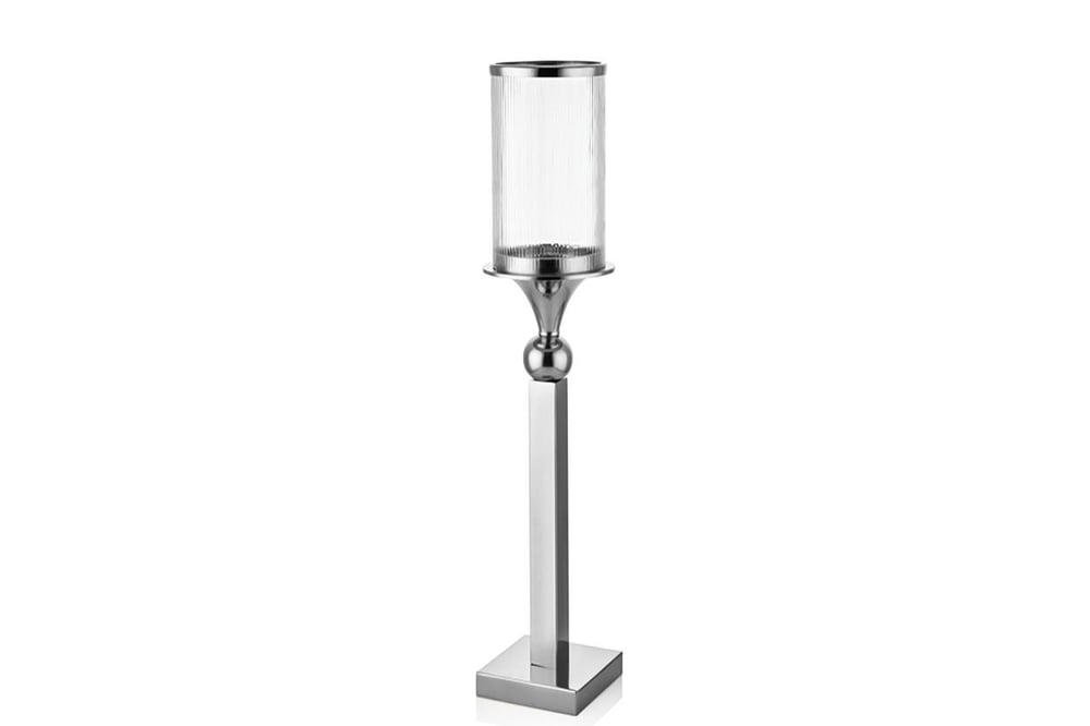 LMD ALUNA ÇİZGİLİ CAMLI SILVER  KÜÇÜK MUMLUK 15X15X63,5