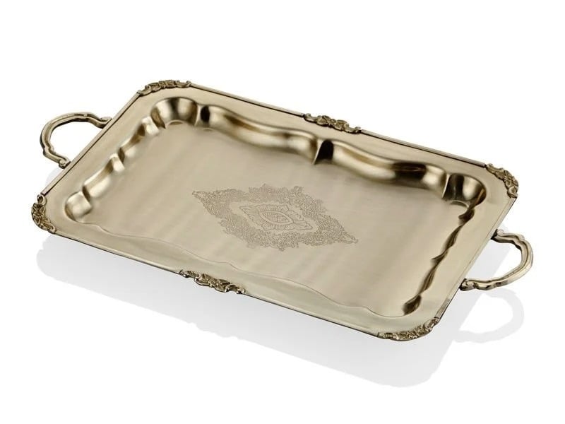 Lmd Black Pearl Sade Buyuk Boy Gold Duz Tepsı 42X28X5Cm