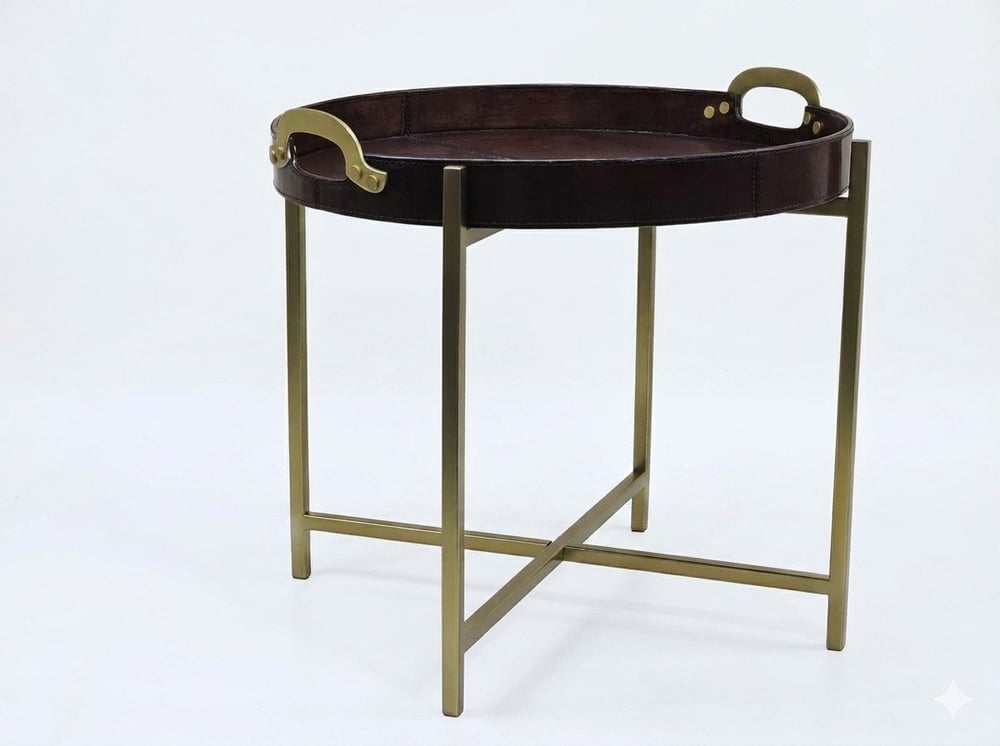 Lmd Brown Color Small Leather Tray Table 51x51x46 Cm