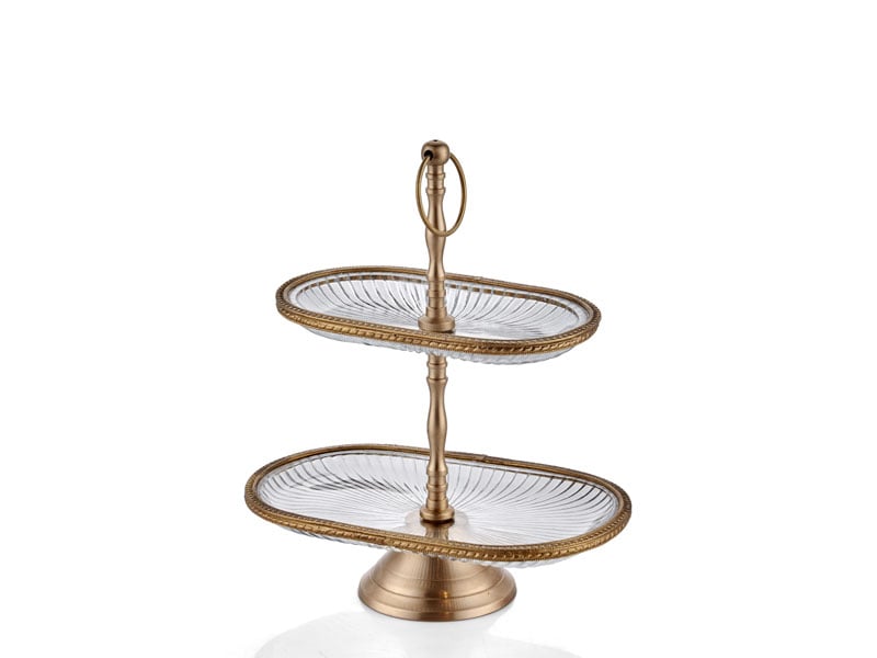 Lmd Cool 2 Katlı Dekoratıf Kek Standı Antık Gold 23x13x32 Cm