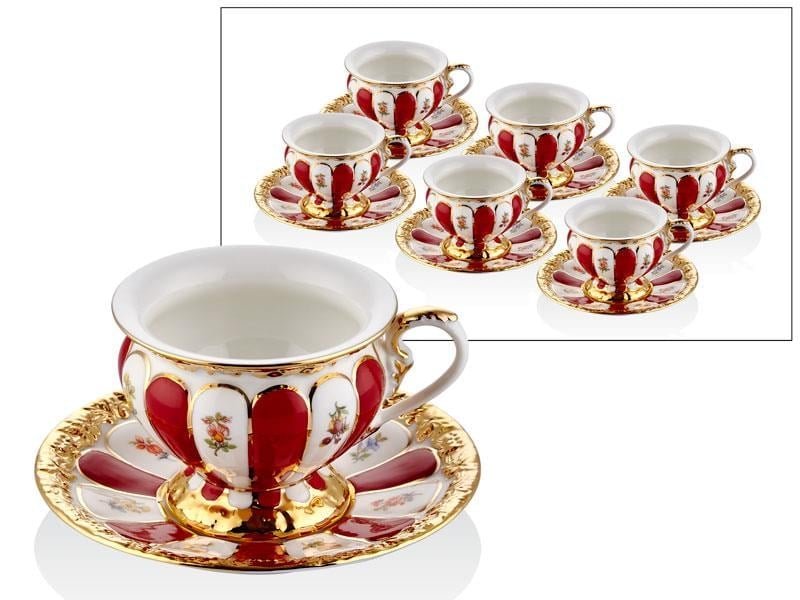 LMD DAISY RED GOLD 6PCS COFFEE CUPS SET