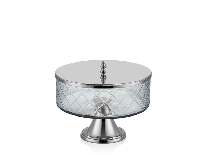 LMD DC AYAKLI VE KAPAKLI BUYUK KAVANOZ NICKEL 26,5X26,5X22,5 CM