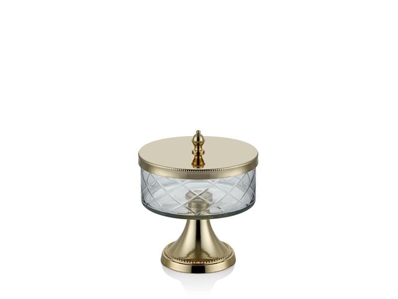 LMD DC AYAKLI VE KAPAKLI KUCUK KAVANOZ GOLD 15,5X15,5X18 CM