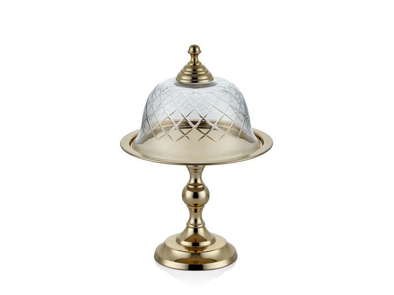 LMD DC YUVARLAK AYAKLI CAM KAPAKLI KEK STANDI GOLD 24X34 CM
