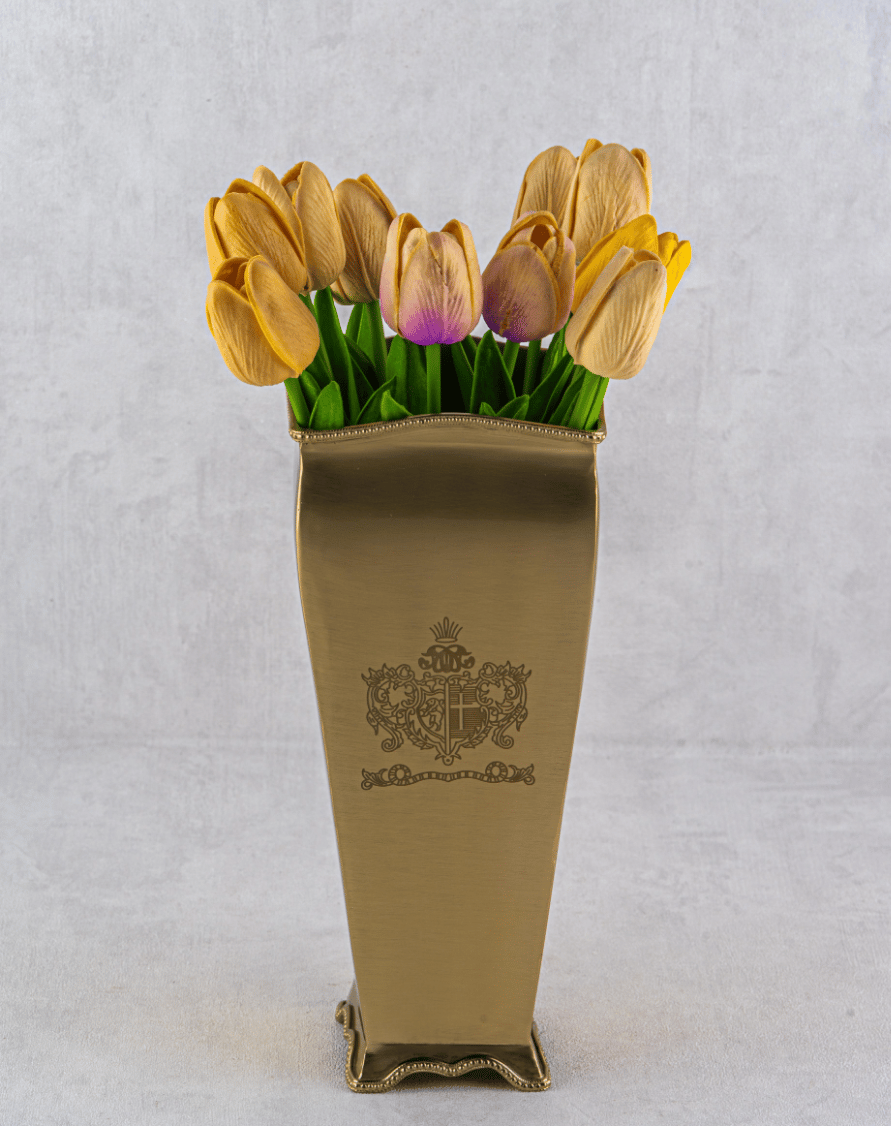 Lmd Engrave Kare Gold Vazo 11X11X26Cm