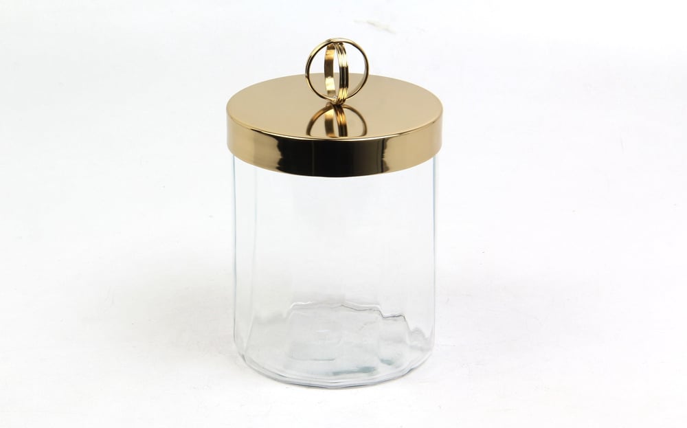 Lmd Halka Kulplu Optık Cam Kucuk Gold Kavanoz13,513,5x19 Cm