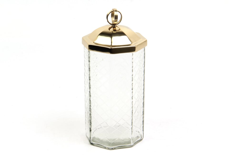 Lmd Halka Kulplu Sekızgen Buyuk Gold Kavanoz 11,5x11,5x24,5 Cm