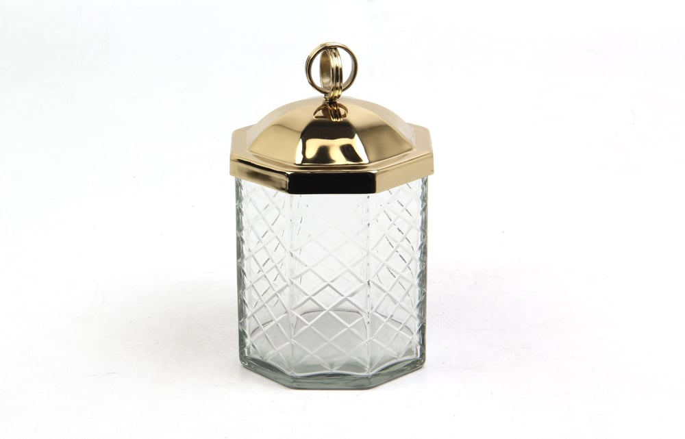 Lmd Halka Kulplu Sekızgen Kucuk Gold Kavanoz 11,5x11,5x17,5 Cm