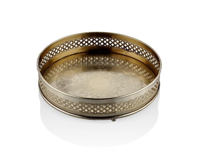 LMD JAALI GOLD YUVARLAK TEPSI 32X32X6CM