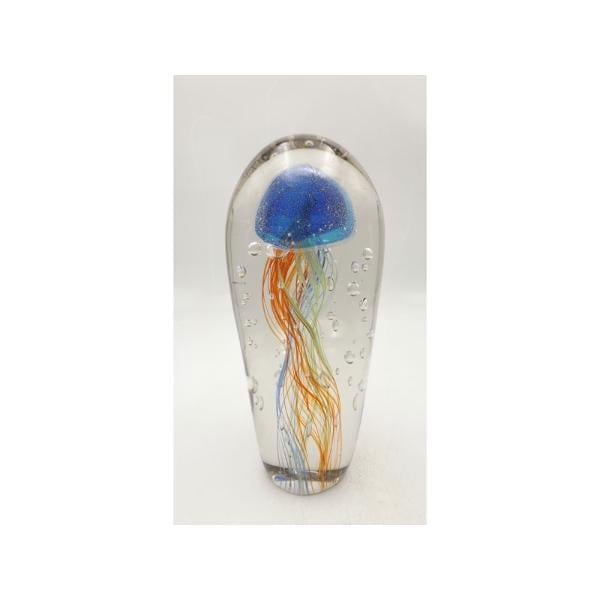 LMD JELLYFISH BLUE ORANGE GLASS DEKOR 12X12X30