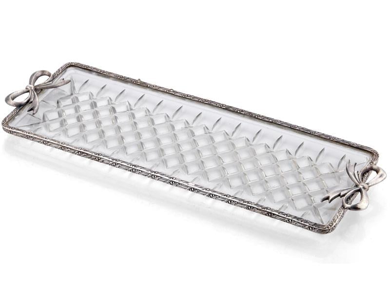 LMD KURDELA DAR CAM TEPSİ SILVER 47*16*3 CM
