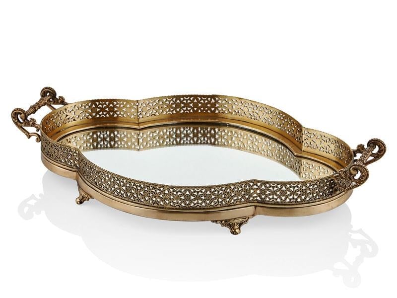LMD MIRROR TRAY ANTIQUE BRASS 62X38X11 CM