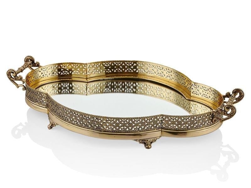 LMD MIRROR TRAY ANTIQUE GOLD 62X38X11CM
